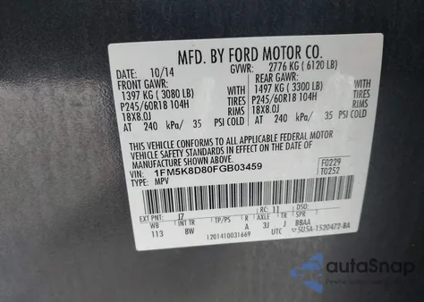 2015 Ford Explorer Xlt z USA, uszkodzony, nr VIN 1FM5K8D80FGB03459